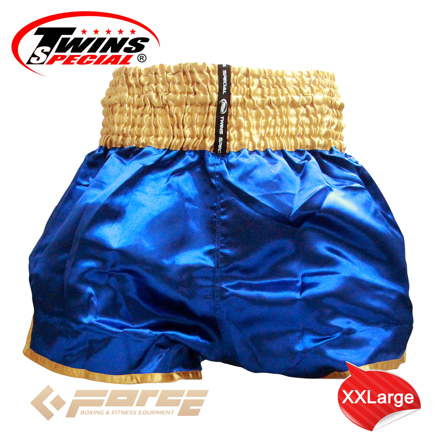 Boxing Trunks Pants Shorts Adult Muay Thai Kick Boxing TWINS SatinBlue/Gold
