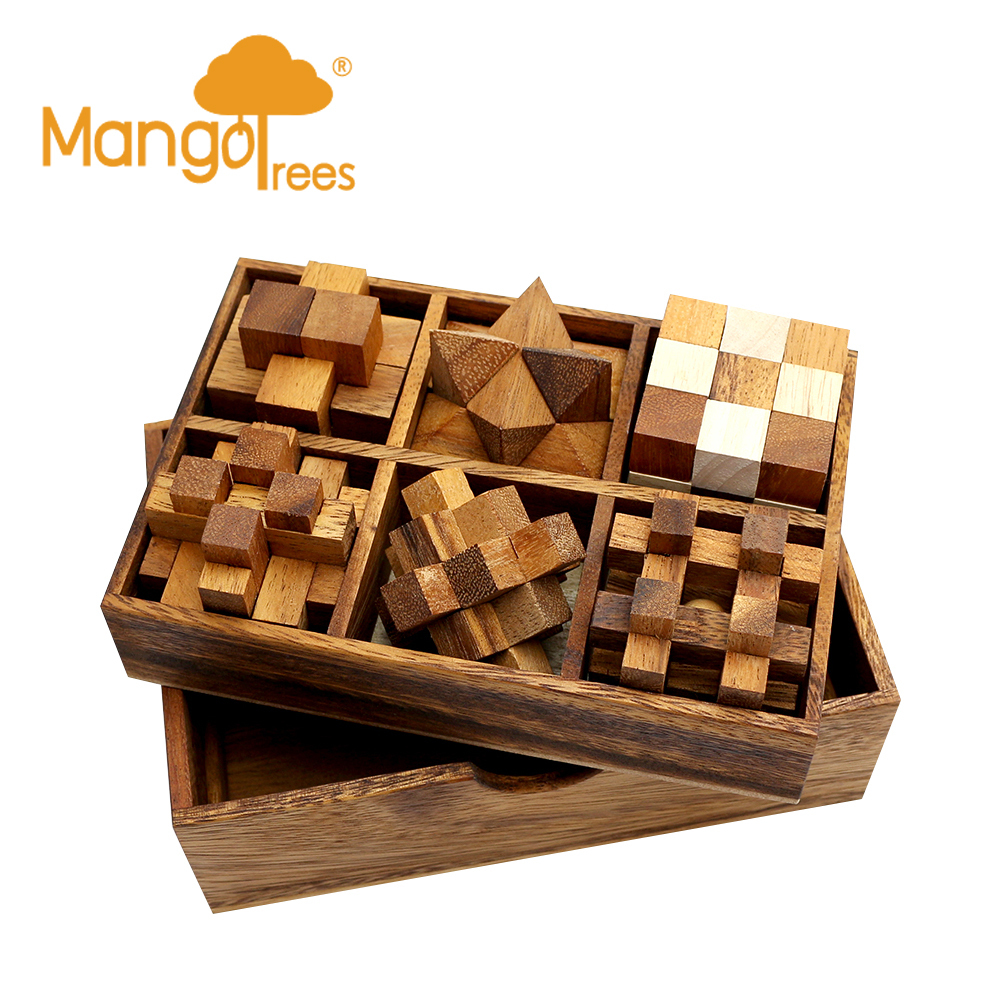 MANGO TREES 6 Wooden Puzzles Deluxe Gift Box Wood Brain ...