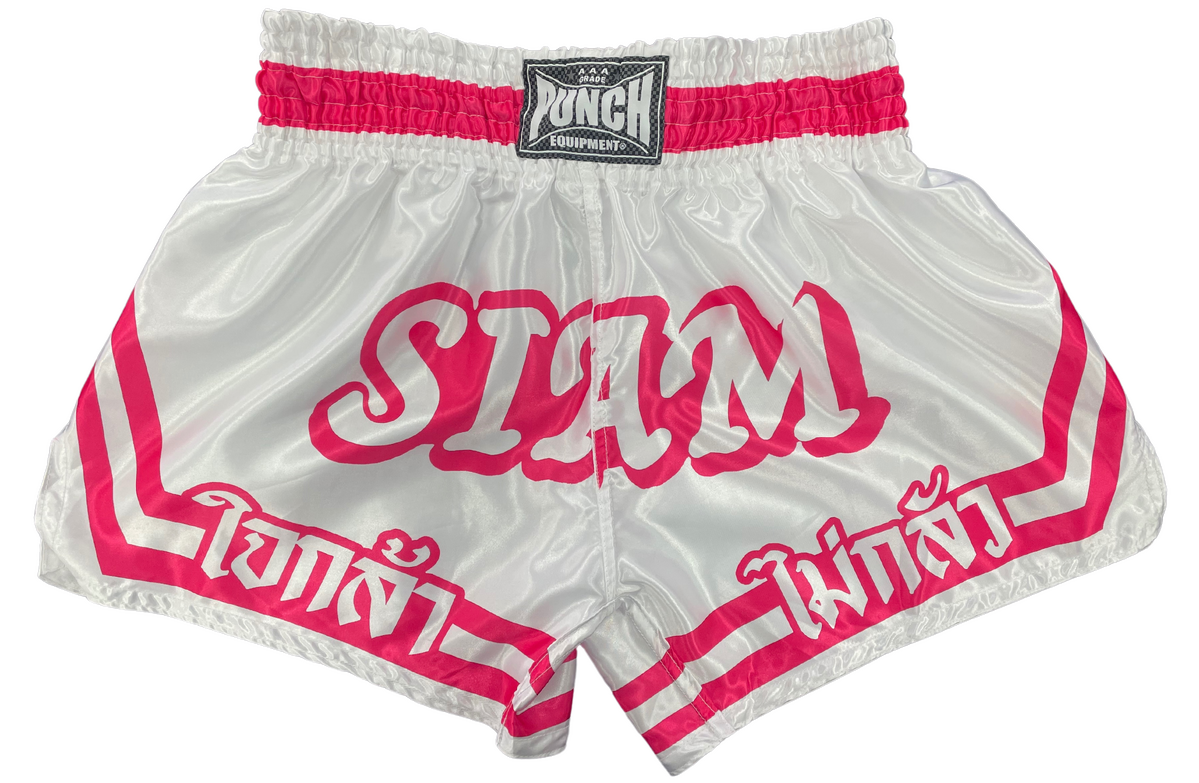 Zigzag White And Pink Print Pattern Muay Thai Boxing Shorts main image 1