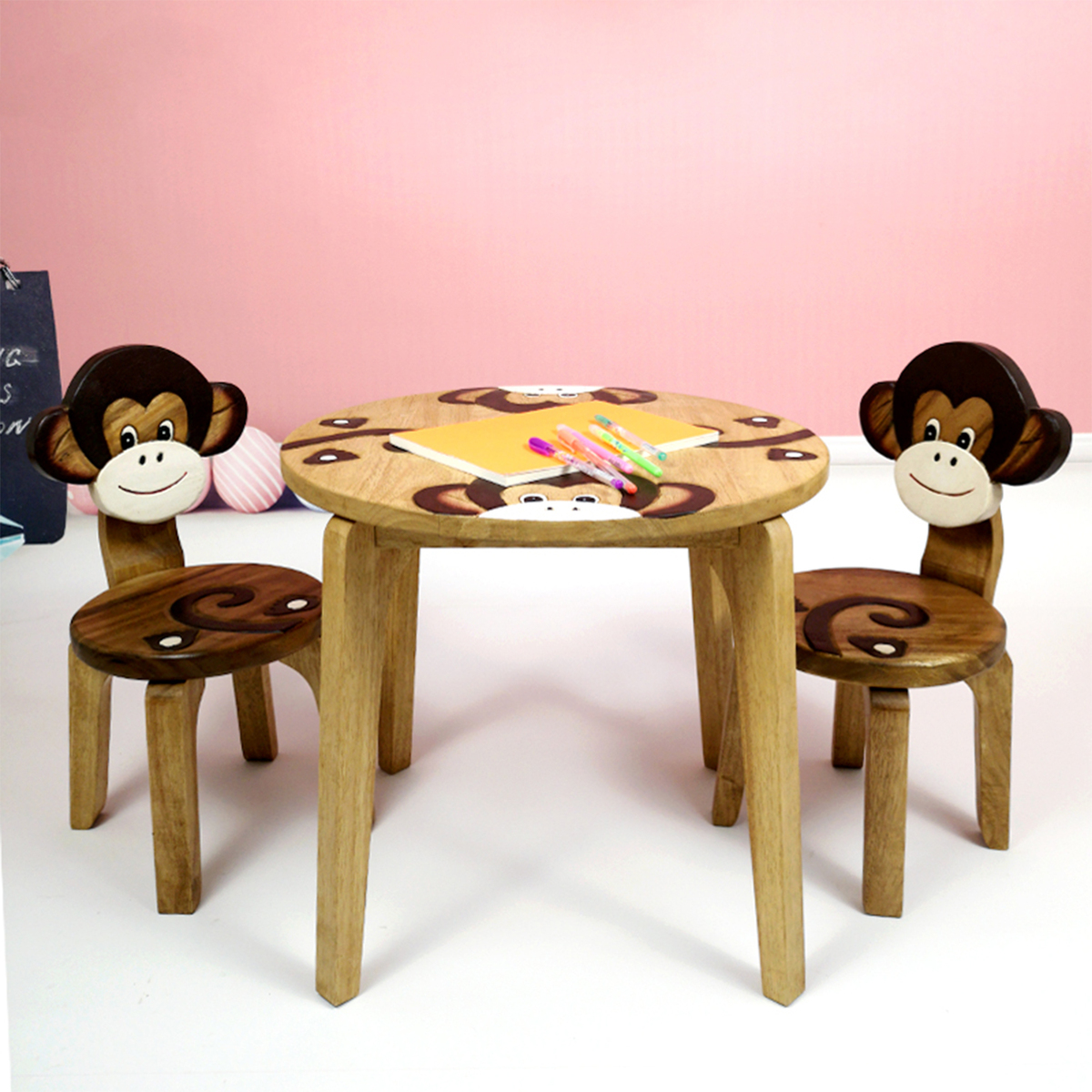 Kids  Wooden Table and 2 Chairs Set Jungle Children's Animal Set furniture 