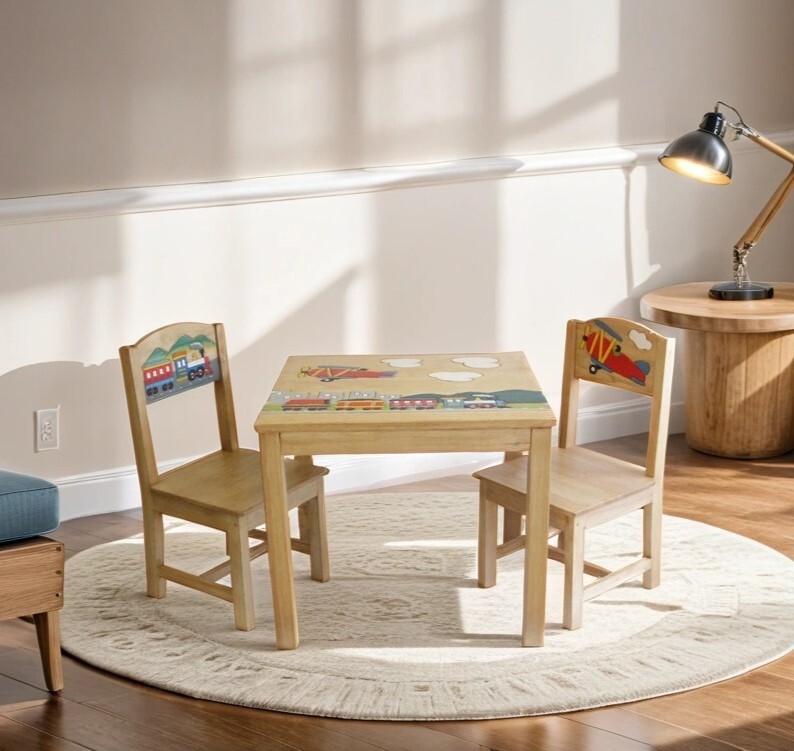 Solid Wood Kids Table Chair Set Study Desk Dining Children Chalkboard Game