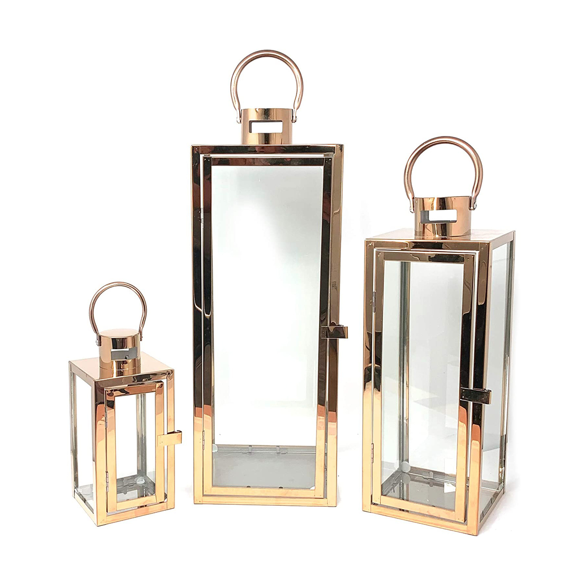 Floor Lantern Set of 3 Candle Holder Stainless Steel SQ Rose Black