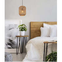 CESTA: Bohemian Interior Cylinder Brown/Natural Bamboo Cage Pendant Light