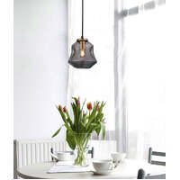 FOSSETTE: Interior Dimpled Smoked Mirror Effect Angled Bell Glass Pendant Light