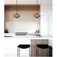 FOSSETTE: Interior Dimpled Smoked Mirror Effect Oval Glass Pendant Light