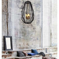 GAMBA: Industrial Rustic Narrow Angular Cage Pendant Lights 380mm Black