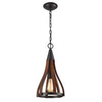 KHALEESI: Medieval Style Rustic Oak Dark Red Wood Bell Shape Pendant Light Small