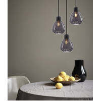 TULIP: Smokey Black Wine Glass Ribbed Multiple Round Base Pendant Lights