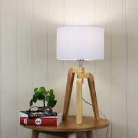 LUND Scandi Inspired Timber Tripod Lamp with Shade