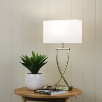 CHI Stylish Bedside Lamp with Polyester Shade in Antique Brass