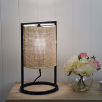 MANDALAY Black Table Lamp with Rattan Shade