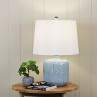 BIKKI Embossed Ceramic Lamp with Harp Shade in Blue