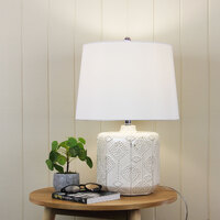 BIKKI Embossed Ceramic Lamp with Harp Shade in White