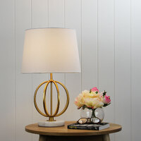 LOXTON Gold painted metal/ marble table lamp w Shade