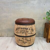 "Montty Rouge" Mango Wood Wine Barrel Stool with Leather Seat Storage