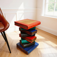 "Book Stack" Side Table/Corner Table/Stool Antique Finish Raintree Wood 