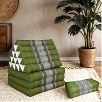 Jumbo Thai Triangle Pillow THREE FOLDS Green + Arm/Leg Rest Block