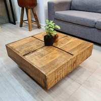 Square Retro Coffee Table Rough Finish Solid Mango Wood 68cm
