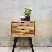 "Darcy" Bedside Table 2 Drawers Reclaimed Teak Wood