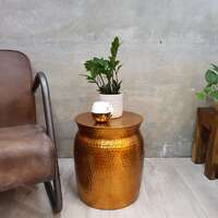 “Akora” Hand Crafted Metal Side Table/Stool 42cm with Flat Top