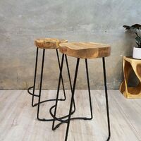 2x "Hermes" Bar Stools Ergonomic Design Carved Mango Wood Seating