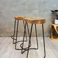 2x &quot;Larkin&quot; Bar Stools Ergonomic Design Carved Mango Wood Seating