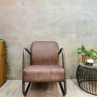 "Duke" Leather Armchair Light Brown with Space Grey Steel Frame