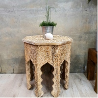 "Taj Hilda" Hand Carved Side Table/Planet Stand Solid Mango Wood