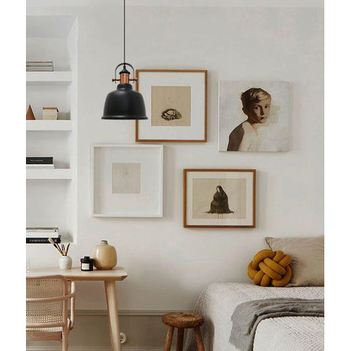 ALTA: Industrial Bell Shape With Copper Highlights Pendant Lights Matte Black