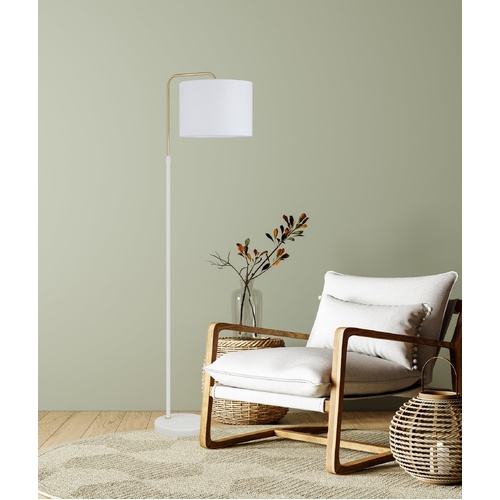 ARRIBA: Drum Shade with Marble Base Height Adjustable Floor Lamps White