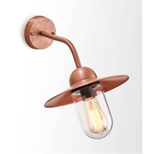 DEKSEL: Matte Aged Copper Exterior Wall Light With Clear Glass IP54