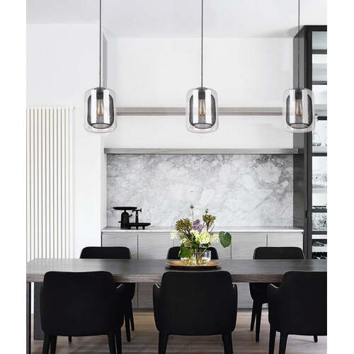 TONO: Mesh Internal & Clear Glass Oblong Pendant Lights Black