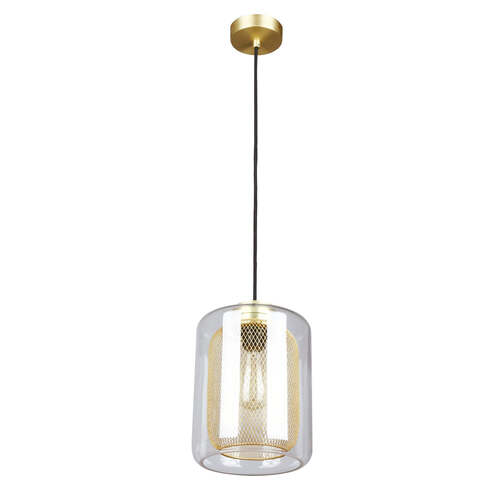 TONO: Mesh Internal & Clear Glass Oblong Pendant Lights Brass