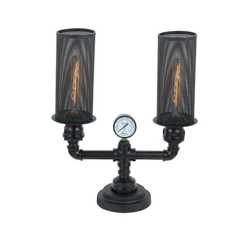 VENETO: Industrial Aged Iron Decorative Table Lamp Twin Head