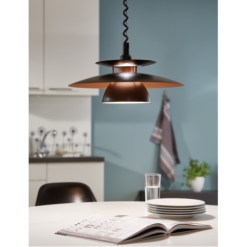 Brenda Adjustable Height Ceiling Pendant Light in Black and Copper