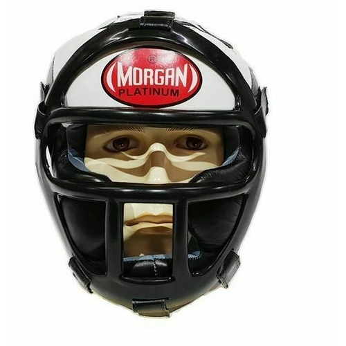 MORGAN Leather Head Guard With Removable Grill[Medium Black/White]