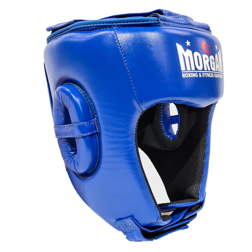 MORGAN Platinum Open Face Leather Head Guard Protector [Large  Blue]