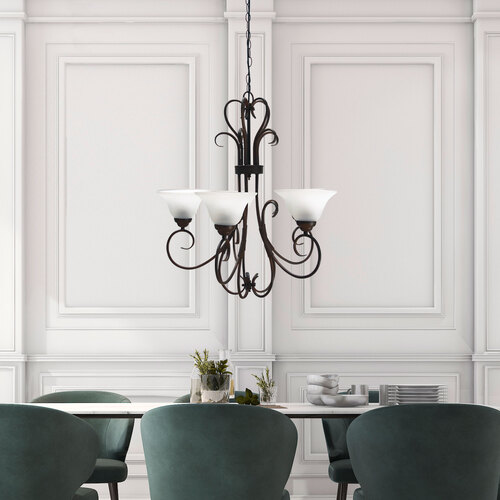 GASTON 5LT Antique Frosted Glass Pendant in Bronze