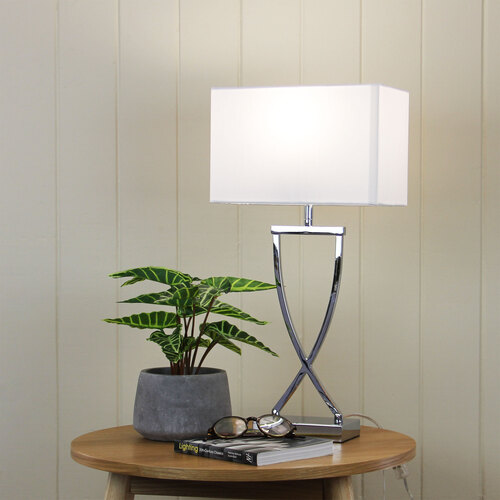 CHI Stylish Bedside Lamp with Polyester Shade in Chrome