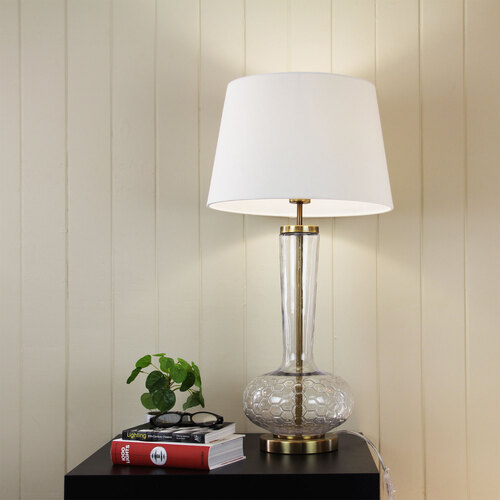 PAVIA Hamptons Clear Glass Table Lamp w Shade