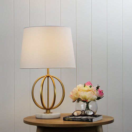 LOXTON Gold painted metal/ marble table lamp w Shade