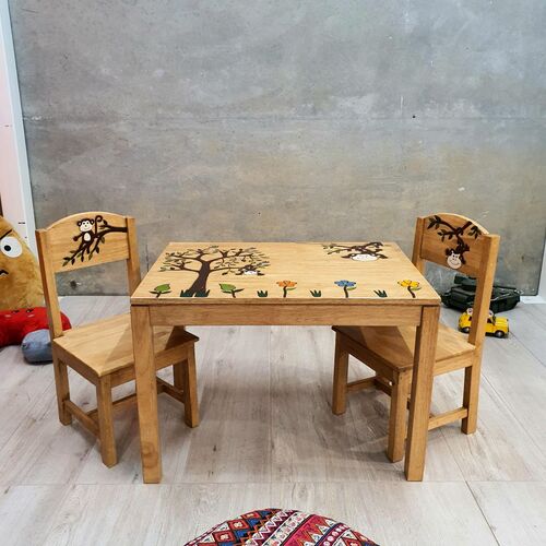 "Monkey Land" Kids Wooden Table and Chairs Set 