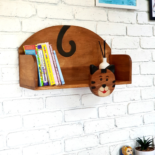 Wooden Wall Mounted Book Shelf Cat