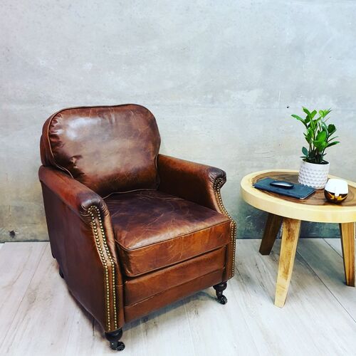 "Fuscal" Armchair Premium Aged Leather [Soft & Comfort]
