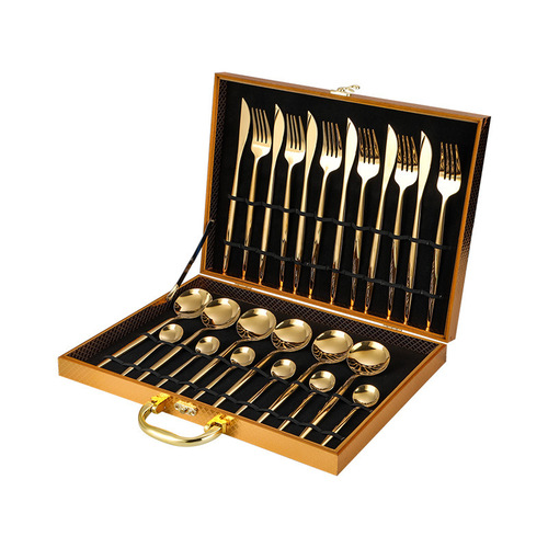 24 Piece Flatware Cutlery Set 410 Stainless Steel in gold Pset