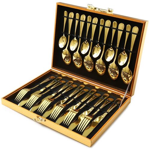 24 Piece Luxury Cutlery Set 410 Stainless Steel in Gold