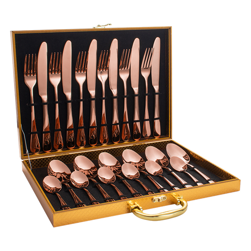 24 Piece Kitchen Cutlery Set 410 Stainless Steel Rose Gold