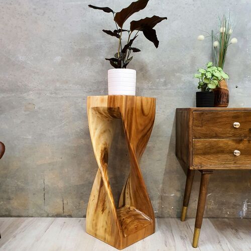 Twisted Stool 76cm Raintree Wood Side Table/Corner Table/Bar stool Clear Finish
