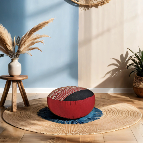 40x20 cm Round Zafu Meditation Cushion Kapok Filled RedEle