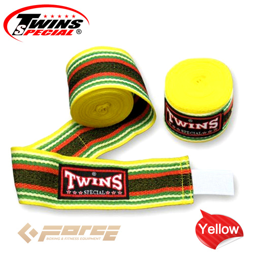 5m TWINS Boxing Cotton Handwraps Rainbow Yellow